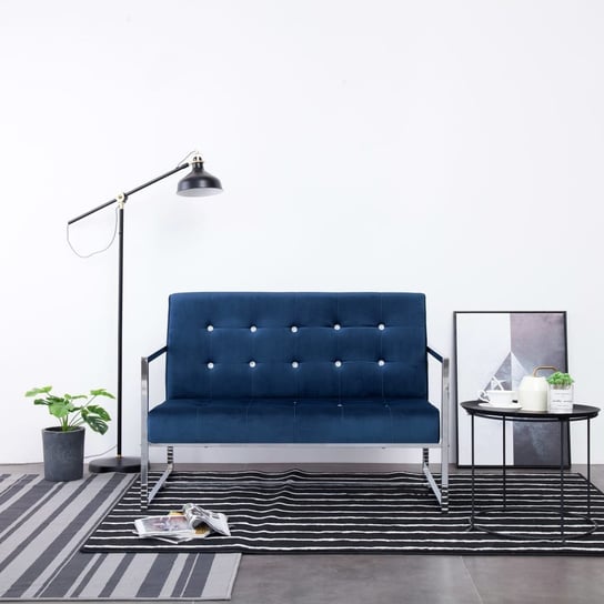 vidaXL 2-osobowa sofa z podłokietnikami, niebieska, chrom i aksamit vidaXL