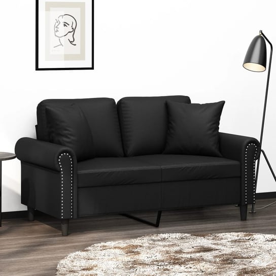 vidaXL 2-osobowa sofa z poduszkami, czarna, 120 cm, sztuczna skóra vidaXL