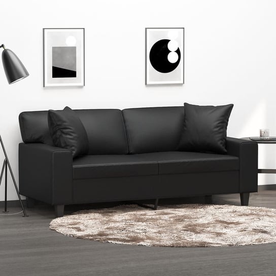 vidaXL 2-osobowa sofa z poduszkami, czarna, 140 cm, sztuczna skóra vidaXL