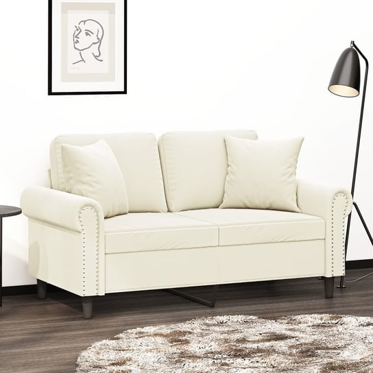 vidaXL 2-osobowa sofa z poduszkami, kremowa, 120 cm, aksamit vidaXL