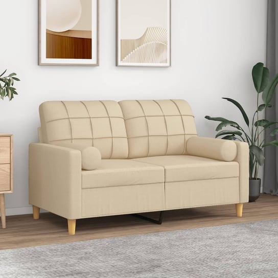 vidaXL 2-osobowa sofa z poduszkami, kremowa, 120 cm, tkanina vidaXL