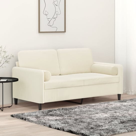 vidaXL 2-osobowa sofa z poduszkami, kremowa, 140 cm, aksamit vidaXL