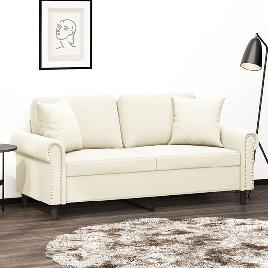 vidaXL 2-osobowa sofa z poduszkami, kremowa, 140 cm, aksamit vidaXL