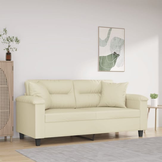 vidaXL 2-osobowa sofa z poduszkami, kremowa, 140 cm, sztuczna skóra vidaXL