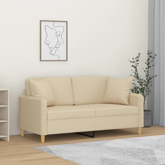 vidaXL 2-osobowa sofa z poduszkami, kremowa, 140 cm, tkanina Inna marka