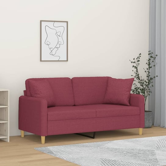 vidaXL 2-osobowa sofa z poduszkami, winna czerwień, 140 cm, tkanina Inna marka