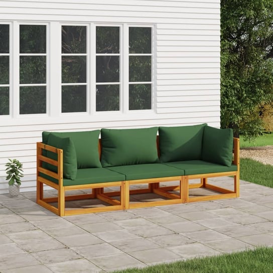 vidaXL 3-cz. ogrodowy zestaw wypoczynkowy, zielone poduszki, drewno vidaXL