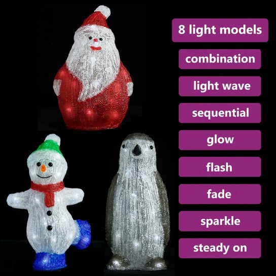 vidaXL 3-cz. zestaw figurek świątecznych, akryl z oświetleniem LED vidaXL