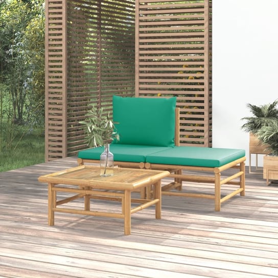 vidaXL 3-cz. zestaw mebli do ogrodu, zielone poduszki, bambusowy vidaXL