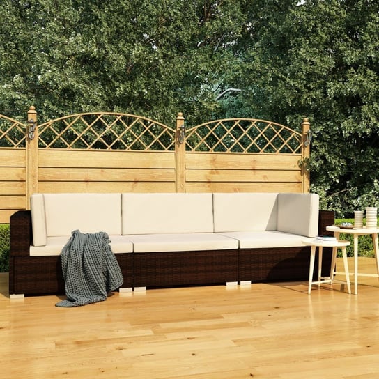vidaXL 3-częściowa sofa do ogrodu, z poduszkami, polirattan, brązowa vidaXL