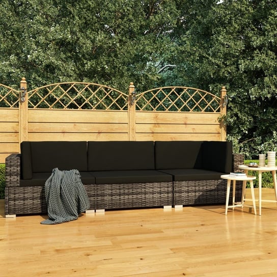 vidaXL 3-częściowa sofa do ogrodu, z poduszkami, polirattan, szara vidaXL