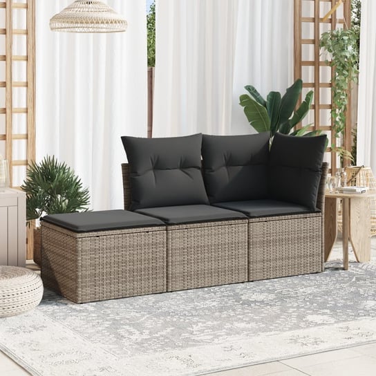 vidaXL 3-częściowa sofa do ogrodu, z poduszkami, szara, polirattanowa vidaXL
