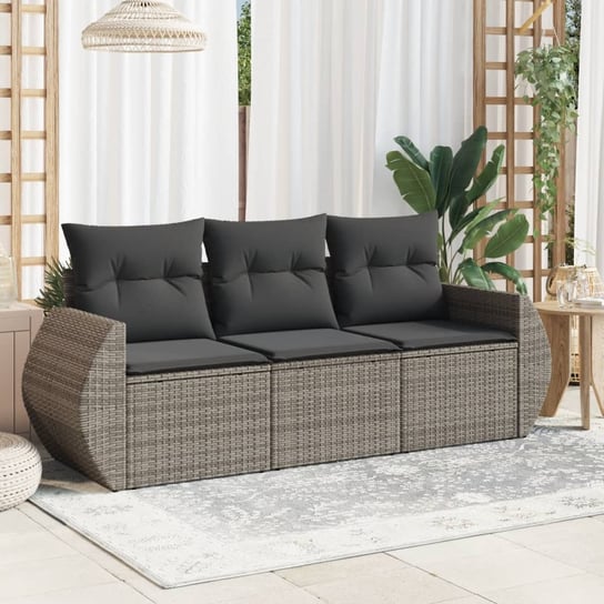 vidaXL 3-częściowa sofa do ogrodu, z poduszkami, szara, polirattanowa vidaXL