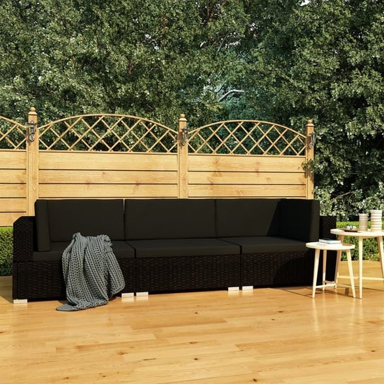 vidaXL 3-częściowa sofa ogrodowa z poduszkami, rattan PE, czarna vidaXL