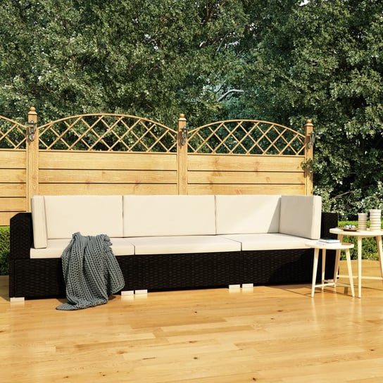 vidaXL 3-częściowa sofa ogrodowa z poduszkami, rattan PE, czarny vidaXL