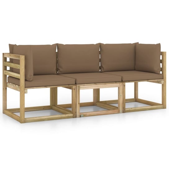 vidaXL 3-os. sofa ogrodowa z poduszkami w kolorze taupe vidaXL