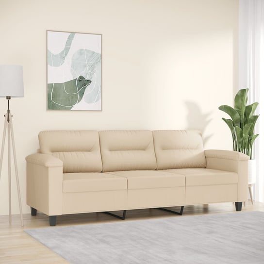 vidaXL 3-osobowa sofa, kremowa, 180 cm, tapicerowana mikrofibrą vidaXL