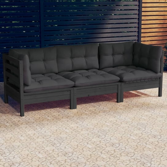 vidaXL 3-osobowa sofa ogrodowa z antracytowymi poduszkami, sosnowa vidaXL