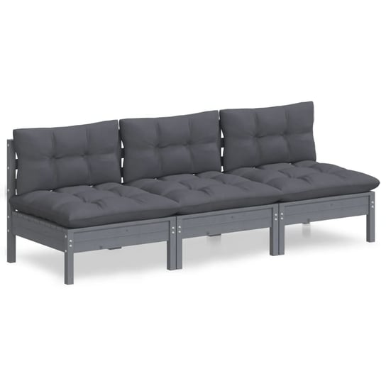 vidaXL 3-osobowa sofa ogrodowa z antracytowymi poduszkami, sosnowa vidaXL