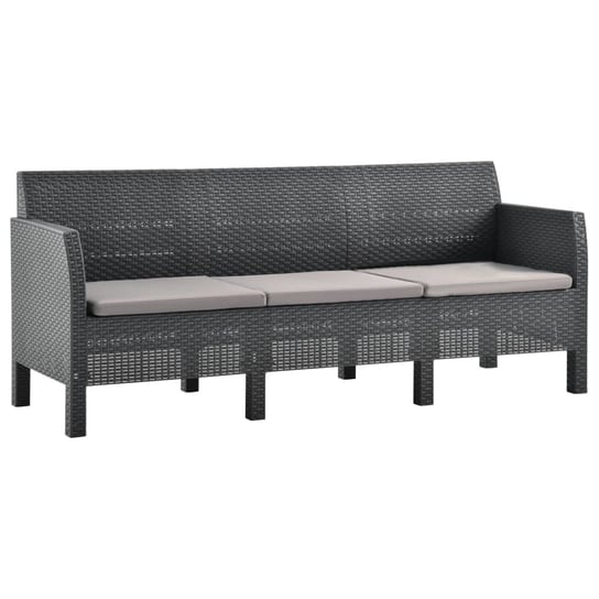 vidaXL 3-osobowa sofa ogrodowa z poduszkami, antracytowa, rattan PP vidaXL