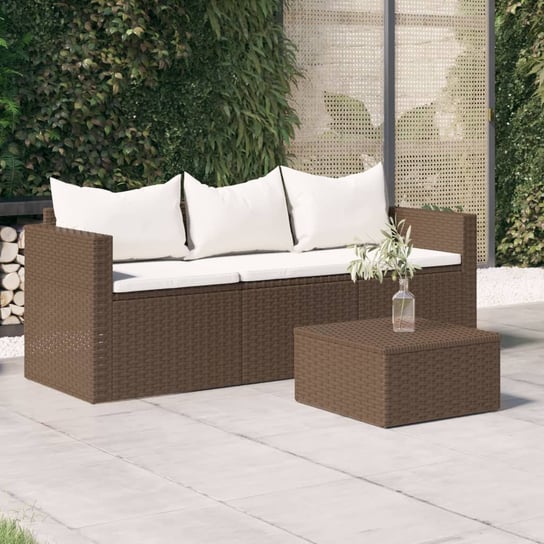 vidaXL 3-osobowa sofa ogrodowa z poduszkami, brązowa, polirattan vidaXL