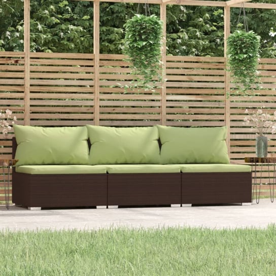vidaXL 3-osobowa sofa ogrodowa z poduszkami, polirattan, brązowa vidaXL