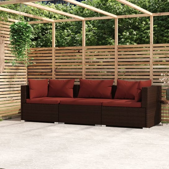 vidaXL 3-osobowa sofa ogrodowa z poduszkami, polirattan, brązowa vidaXL