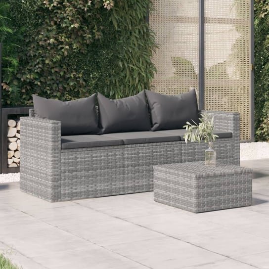 vidaXL 3-osobowa sofa ogrodowa z poduszkami, szara, polirattan vidaXL