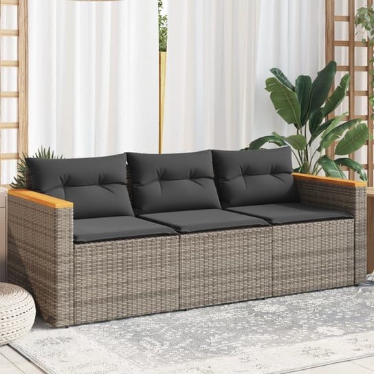 vidaXL 3-osobowa sofa ogrodowa z poduszkami, szara, polirattan vidaXL