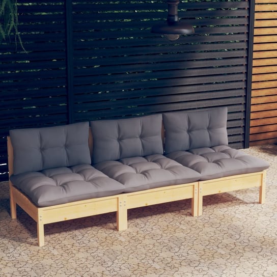 vidaXL 3-osobowa sofa ogrodowa z szarymi poduszkami, drewno sosnowe vidaXL
