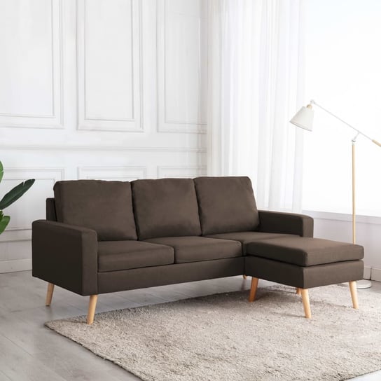 vidaXL 3-osobowa sofa z podnóżkiem, brązowa, tapicerowana tkaniną vidaXL