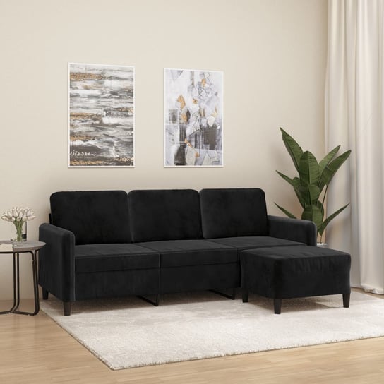 vidaXL 3-osobowa sofa z podnóżkiem, czarna, 180 cm, aksamit vidaXL