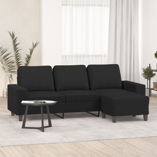 vidaXL 3-osobowa sofa z podnóżkiem, czarna, 180 cm, tkaniną vidaXL