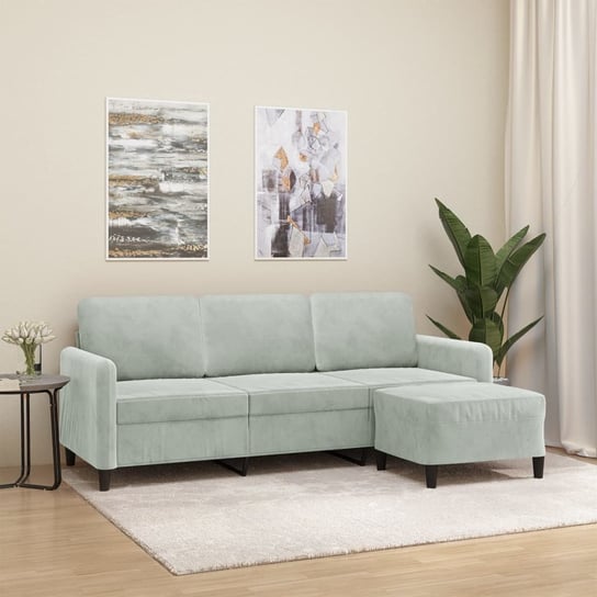 vidaXL 3-osobowa sofa z podnóżkiem, jasnoszara, 180 cm, aksamit vidaXL