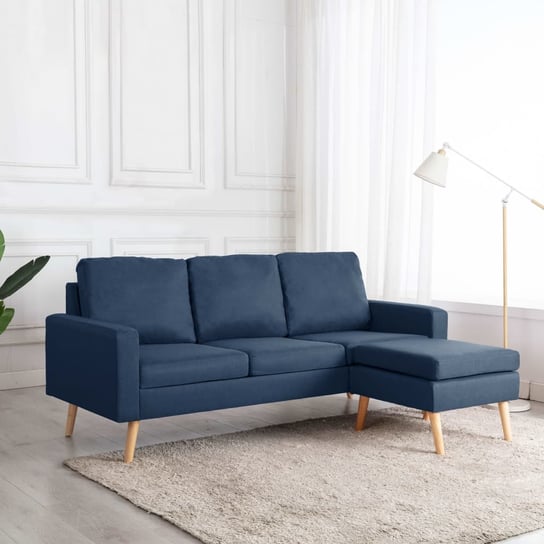 vidaXL 3-osobowa sofa z podnóżkiem, niebieska, tapicerowana tkaniną vidaXL