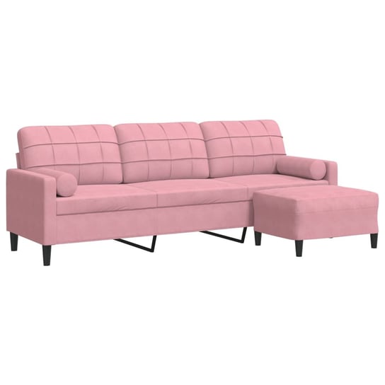 vidaXL 3-osobowa sofa z podnóżkiem, różowy, 210 cm, aksamit vidaXL