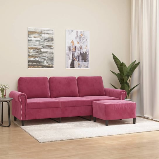 vidaXL 3-osobowa sofa z podnóżkiem winna czerwień 180 cm, aksamit vidaXL