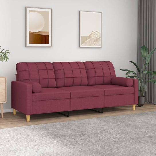 vidaXL 3-osobowa sofa z poduszkami, bordowa, 180 cm, tkanina vidaXL