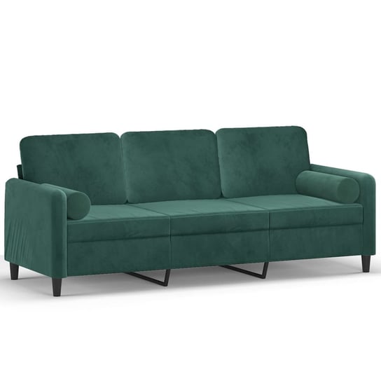 vidaXL 3-osobowa sofa z poduszkami, ciemnozielona, 180 cm, aksamit vidaXL