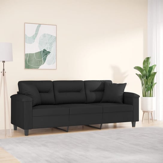 vidaXL 3-osobowa sofa z poduszkami, czarna, 180 cm, mikrofibra vidaXL