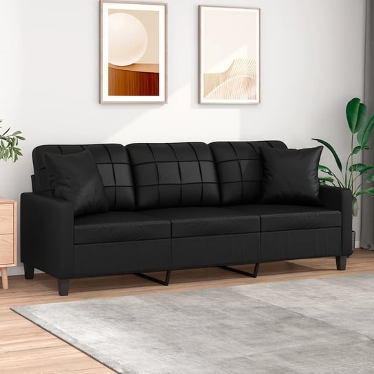 vidaXL 3-osobowa sofa z poduszkami, czarna, 180 cm, sztuczna skóra vidaXL