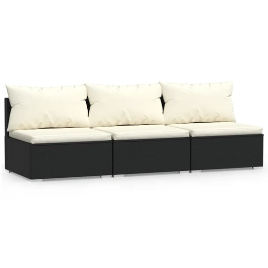 vidaXL 3-osobowa sofa z poduszkami, czarna, polirattan vidaXL