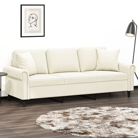 vidaXL 3-osobowa sofa z poduszkami, kremowa, 180 cm, aksamit vidaXL