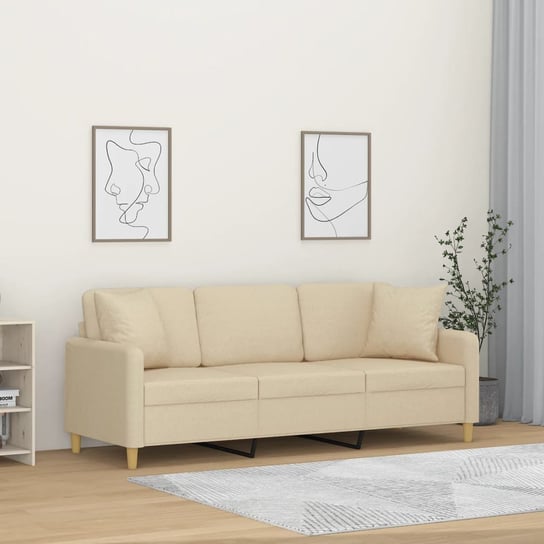 vidaXL 3-osobowa sofa z poduszkami, kremowa, 180 cm, tkanina Inna marka