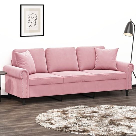 vidaXL 3-osobowa sofa z poduszkami, różowa, 180 cm, aksamit vidaXL