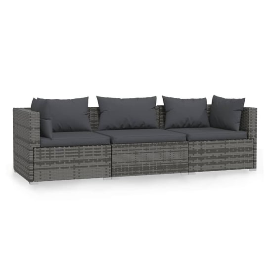 vidaXL 3-osobowa sofa z poduszkami, szara, polirattan vidaXL