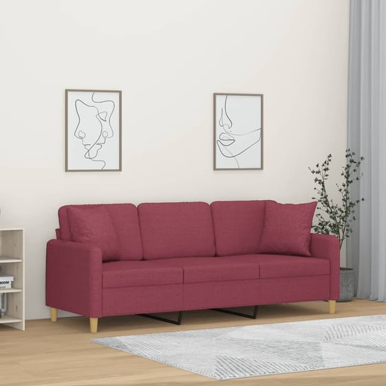 vidaXL 3-osobowa sofa z poduszkami, winna czerwień, 180 cm, tkanina Inna marka