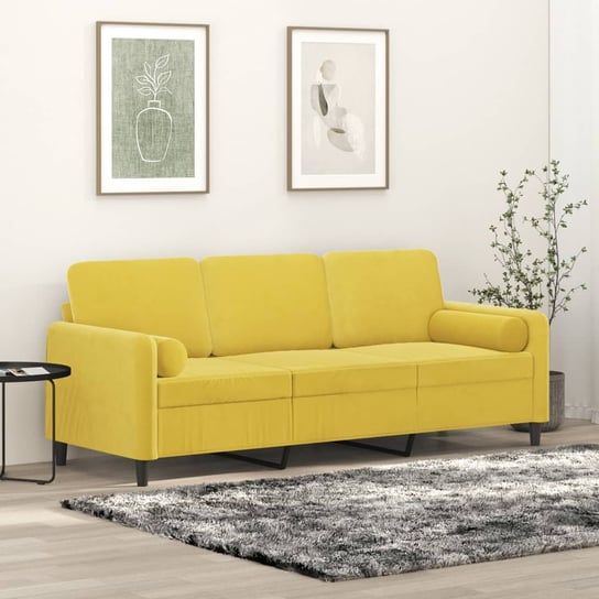 vidaXL 3-osobowa sofa z poduszkami, żółta, 180 cm, aksamit vidaXL