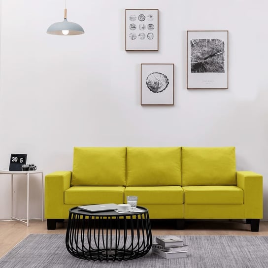 vidaXL 3-osobowa sofa, żółta, tapicerowana tkaniną vidaXL