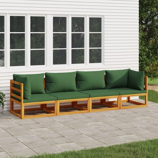 vidaXL 4-cz. ogrodowy zestaw wypoczynkowy, zielone poduszki, drewno vidaXL